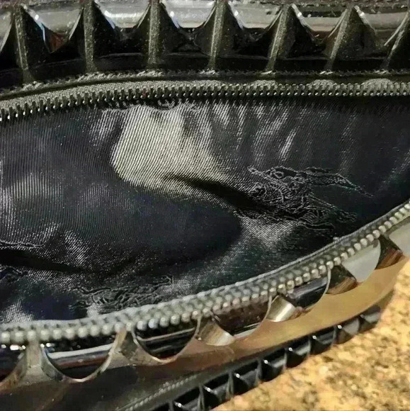 SOLD!! Burberry Men's Black Glazed Leather Studded Tote $1330 - Picture 11 of 16